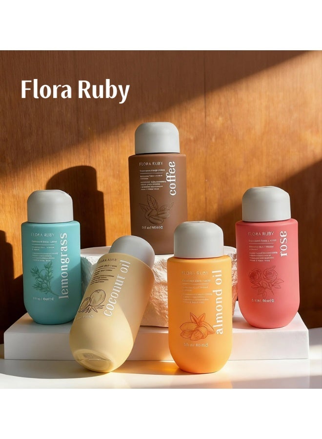 Flora Ruby مجموعة لوشن الجسم المرطب برائحة فلورا ردي: ترطيب متعدد التأثيرات ومكافحة تشقق البشرة، مجموعة هدايا للعناية باليدين والجسم، عبير يدوم طويلاً، 5 قطع - Image 1